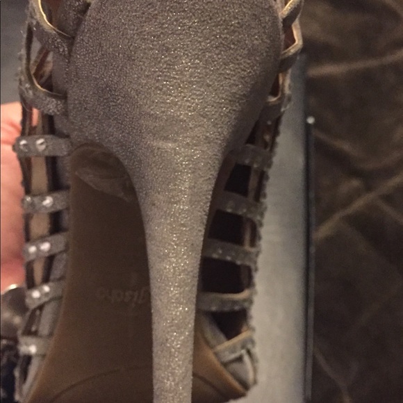 Silver with rhinestones peep toe heels. - Picture 2 of 3